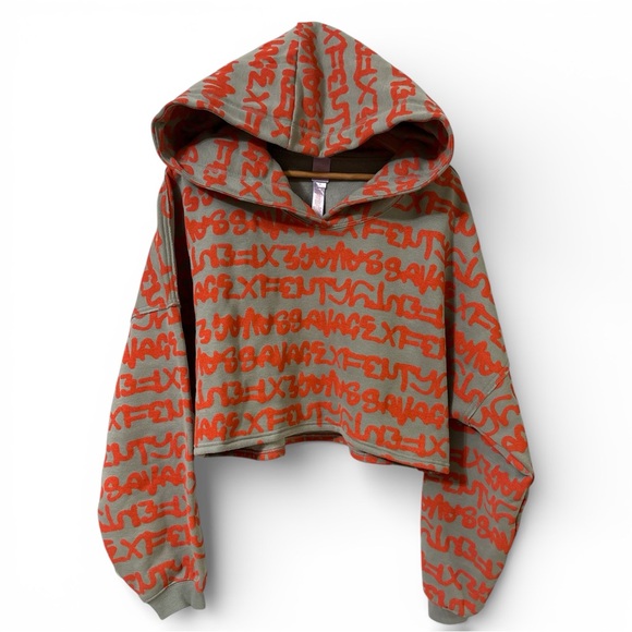 Savage X Fenty Tops - Savage X Fenty Essential Cropped Hoodie Orange and Gray 2X